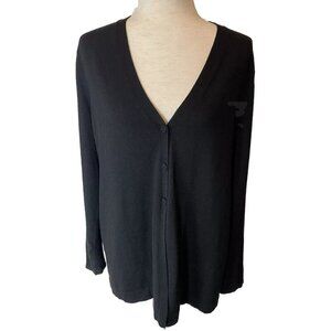 J Jill Wool Blend 3 Button Cardigan Sweater Sz M Black Knit Quiet Luxury V Neck